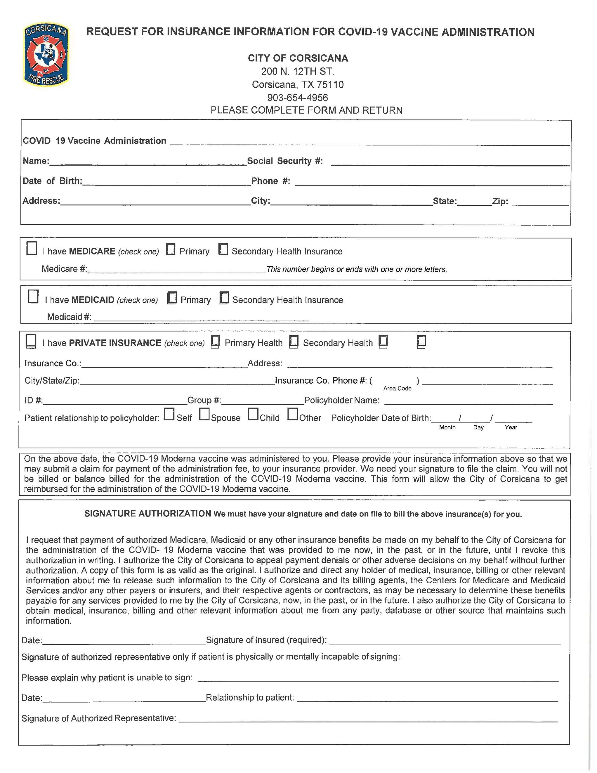 COVID Insurance Information Form